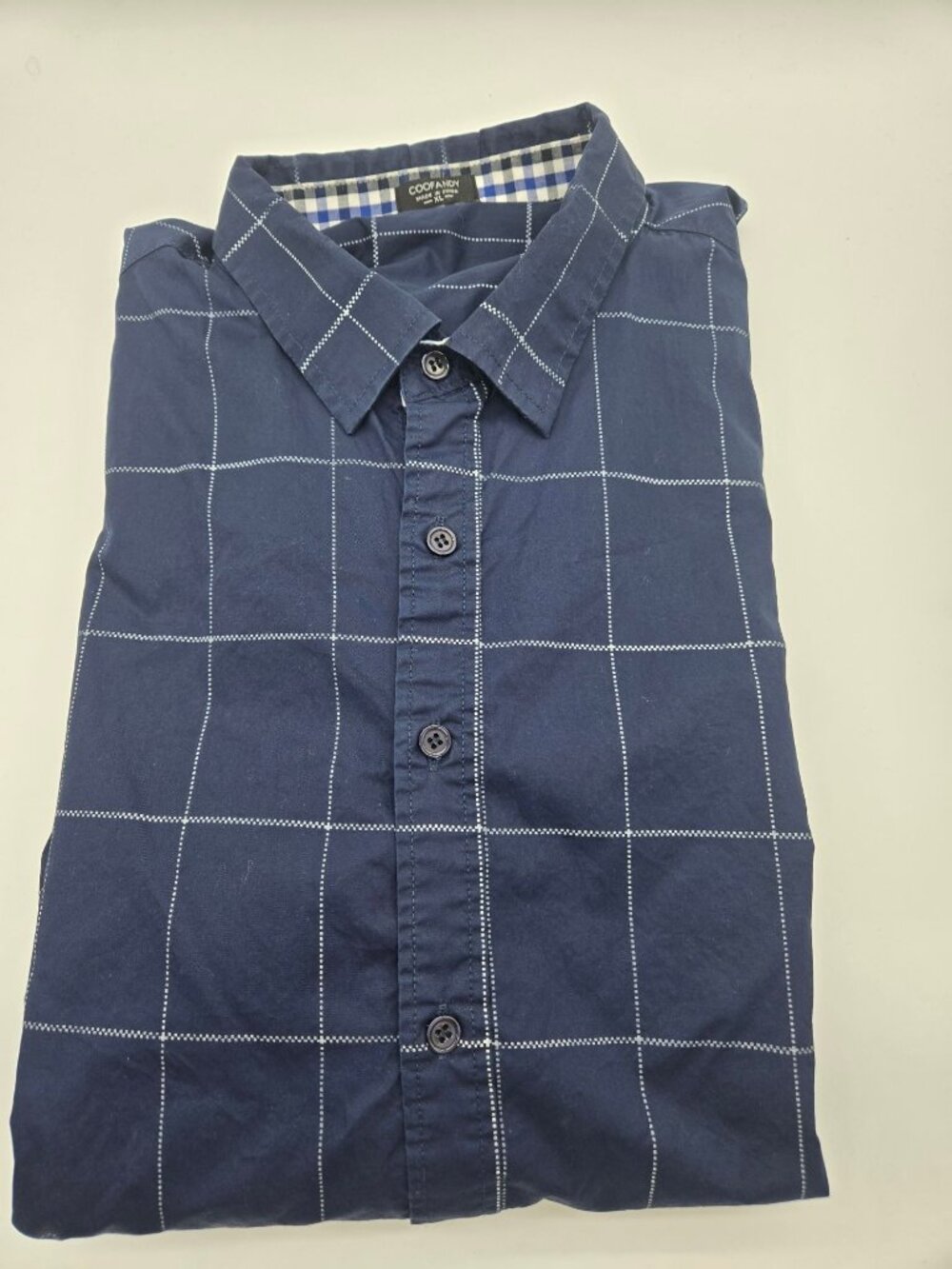 COOFANDY Navy Windowpane Button Up Shirt Men's XL Cotton Blend Long Sleeve